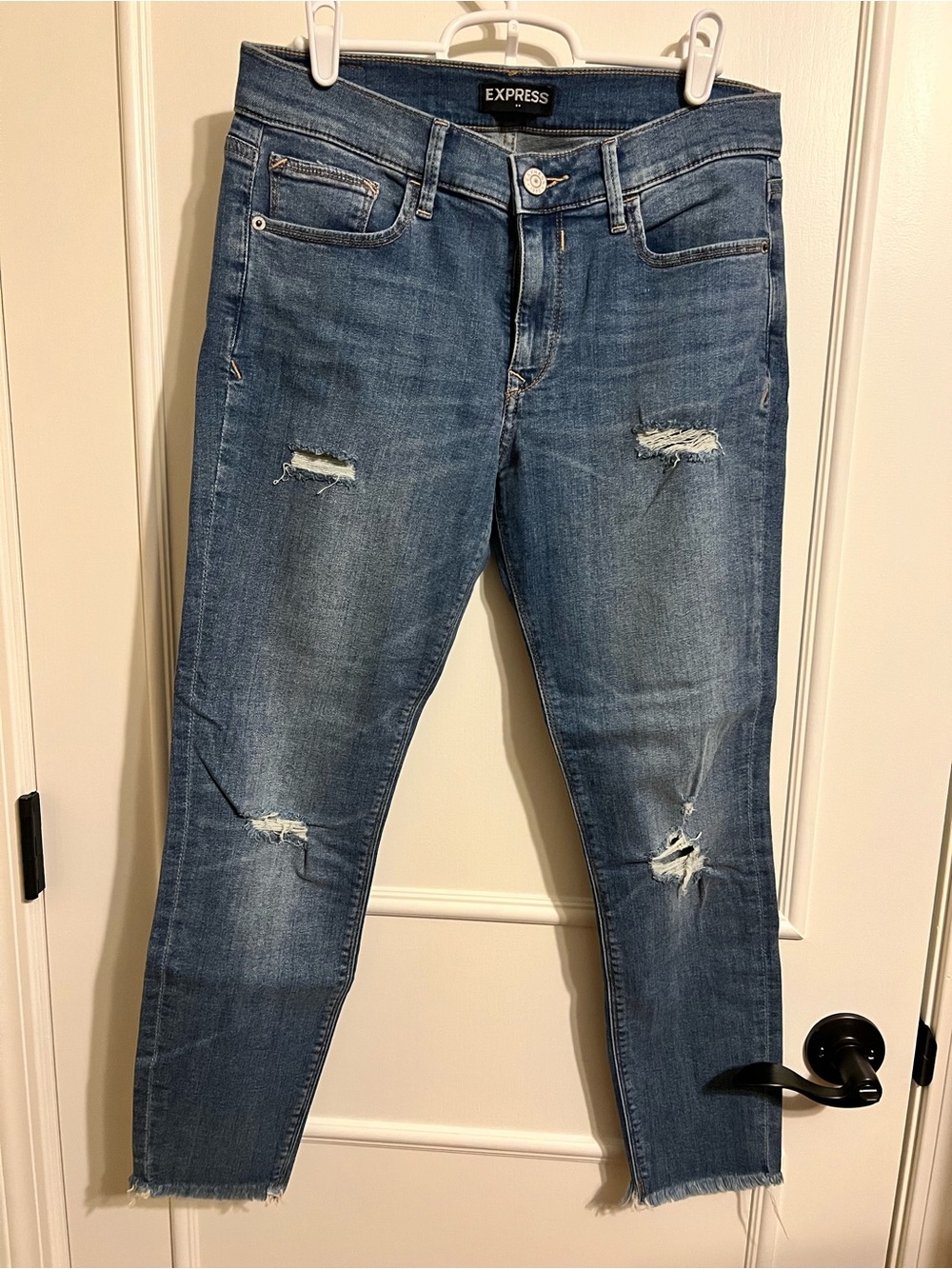 Express Distressed Medium Wash Blue Denim Jeans